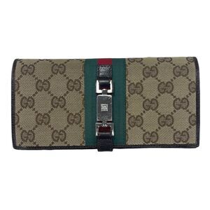 Gucci Canvas Web Logo Jackie Wallet Continental Canvas Leather Authentic
